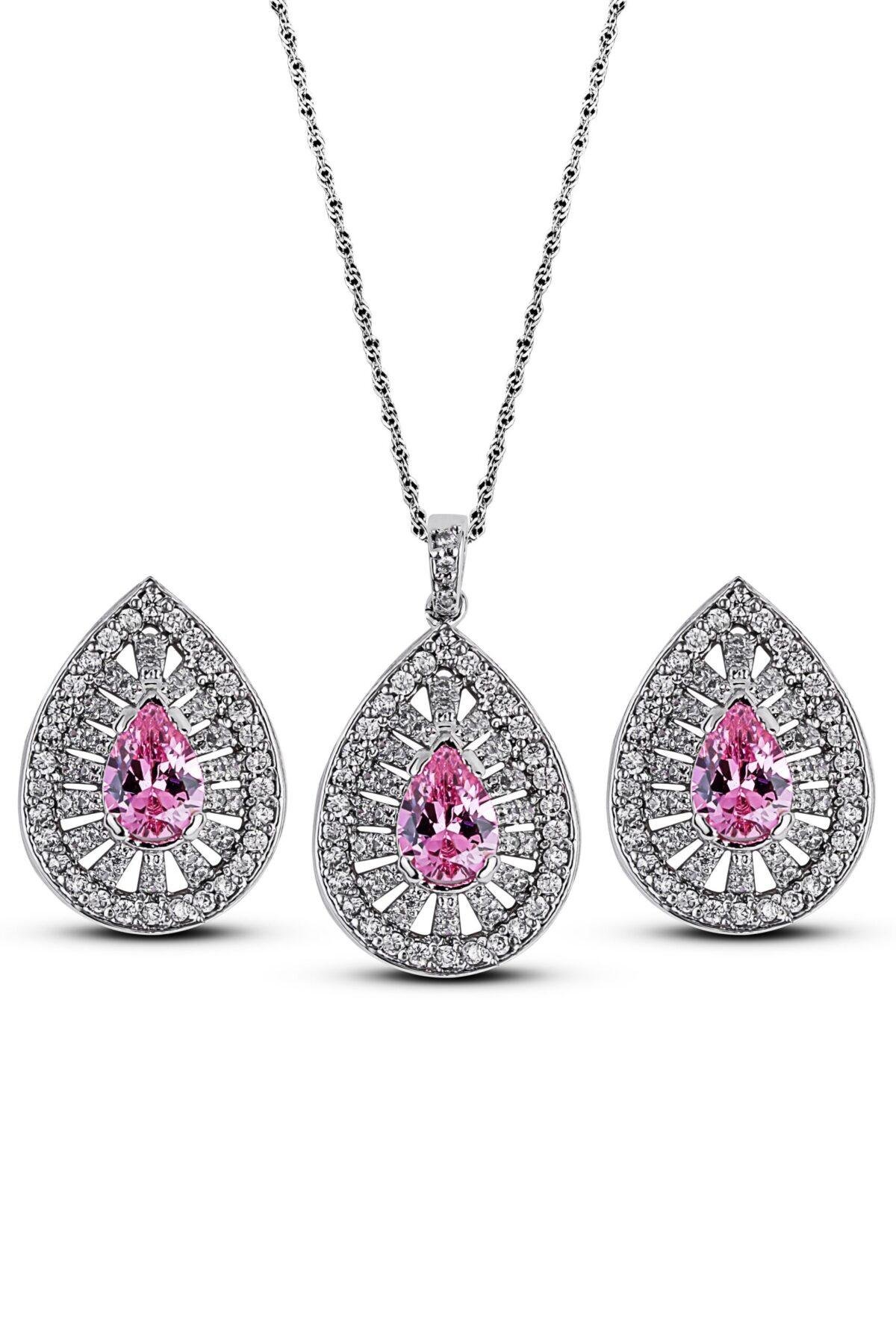 Radiant Teardrop 5mm Aureole Pendant Set with rope chain