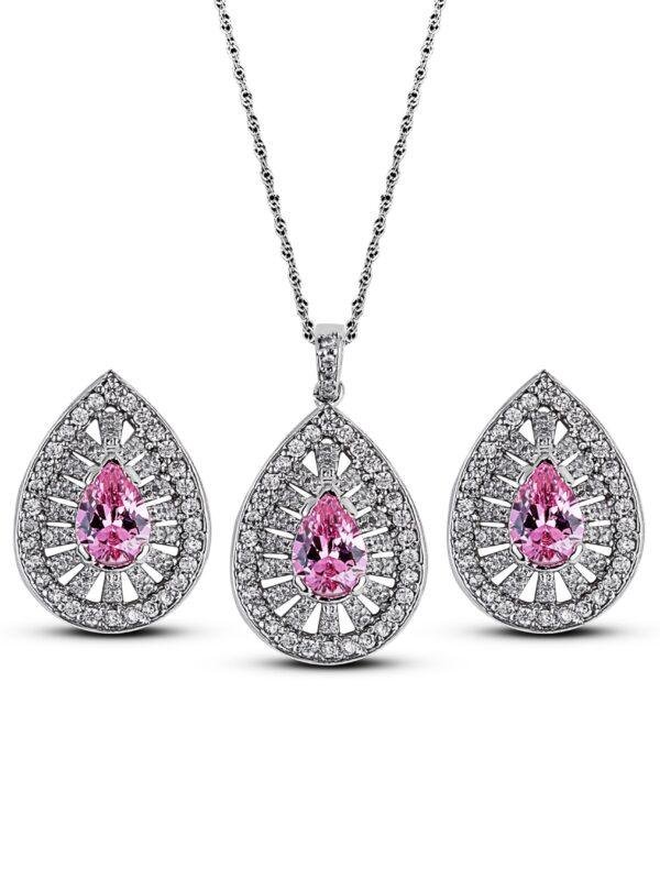 Radiant Teardrop 5mm Aureole Pendant Set with rope chain