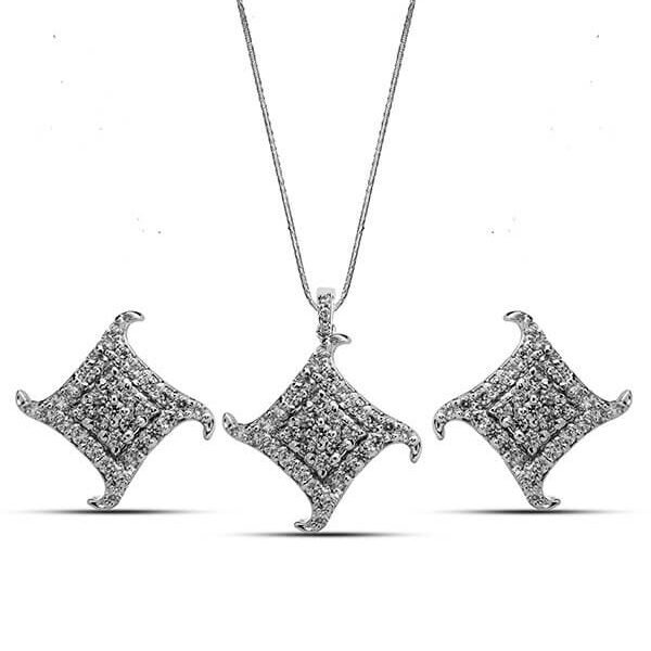 Shop 925 Silver Pavé Square Diamond-Cut Pendant Set 1.65mm stone accents with rhodium plating with chain
