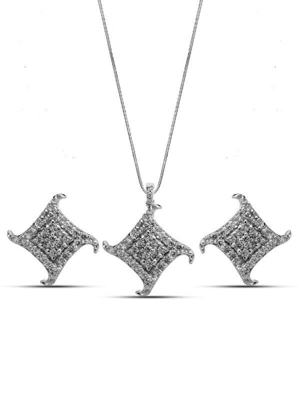 925 Silver Pavé Square Diamond-Cut Pendant Set