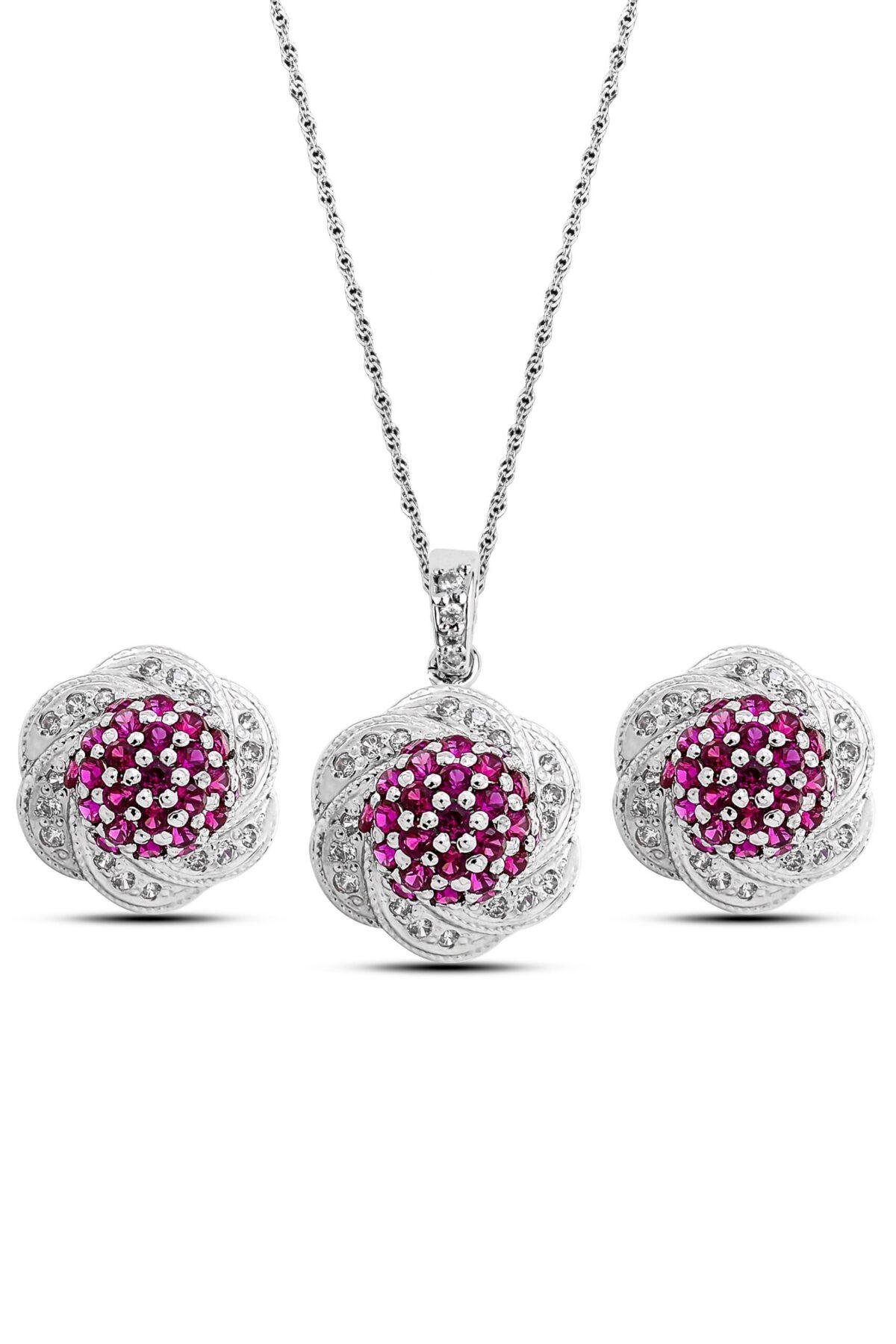 Twinkling Pink Crystal Pendant Set in Sterling Silver