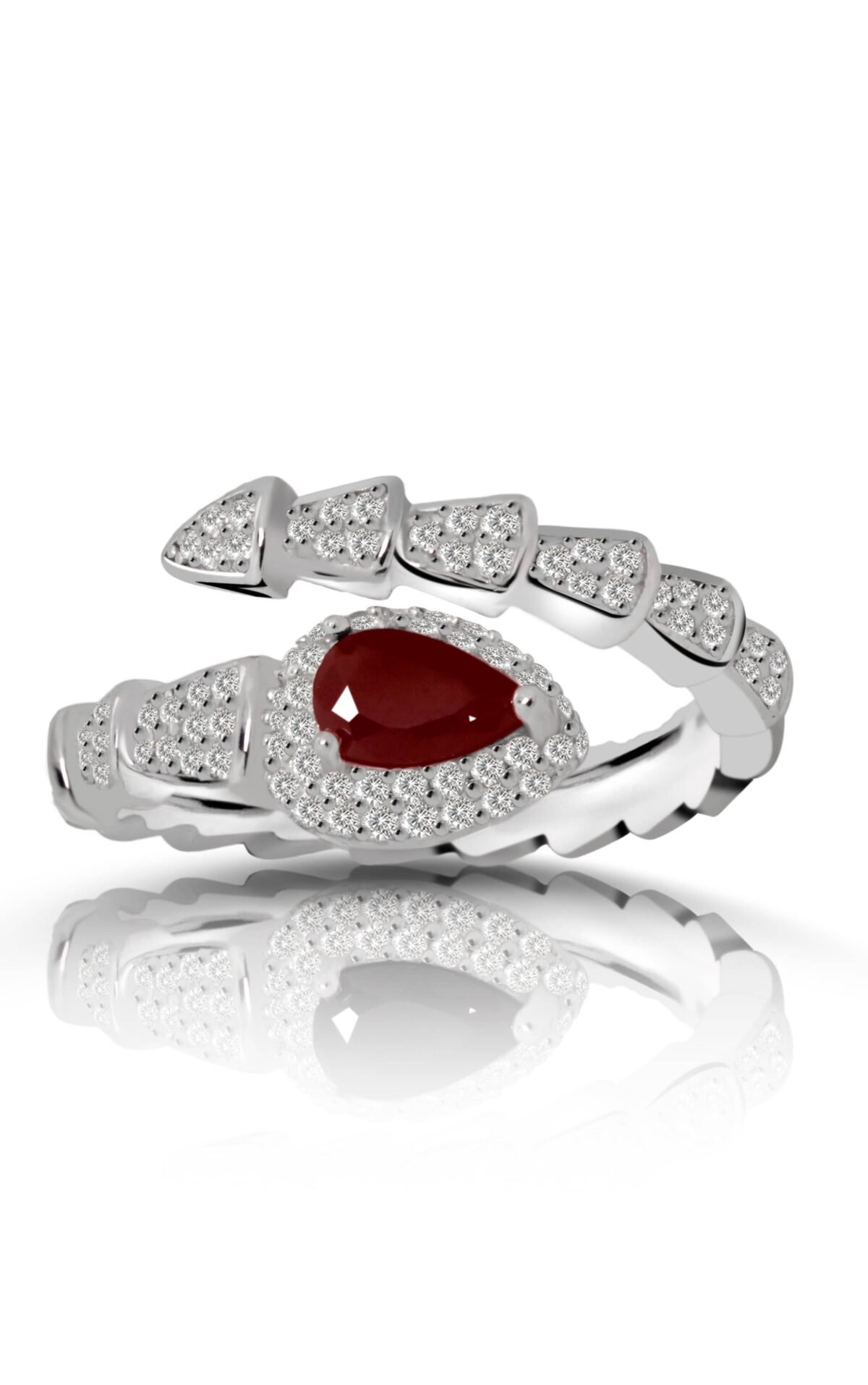 down Infinity Dreams Snake Ring in garnet color
