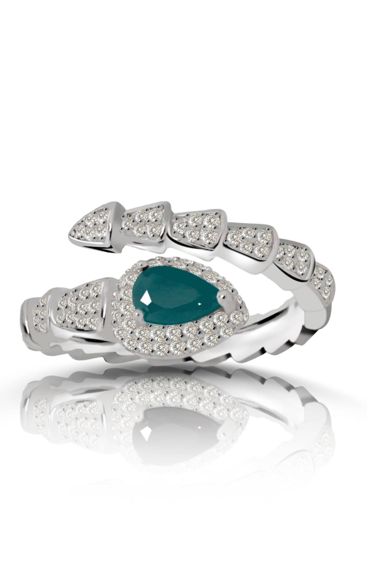 down Infinity Dreams Snake Ring in teal color