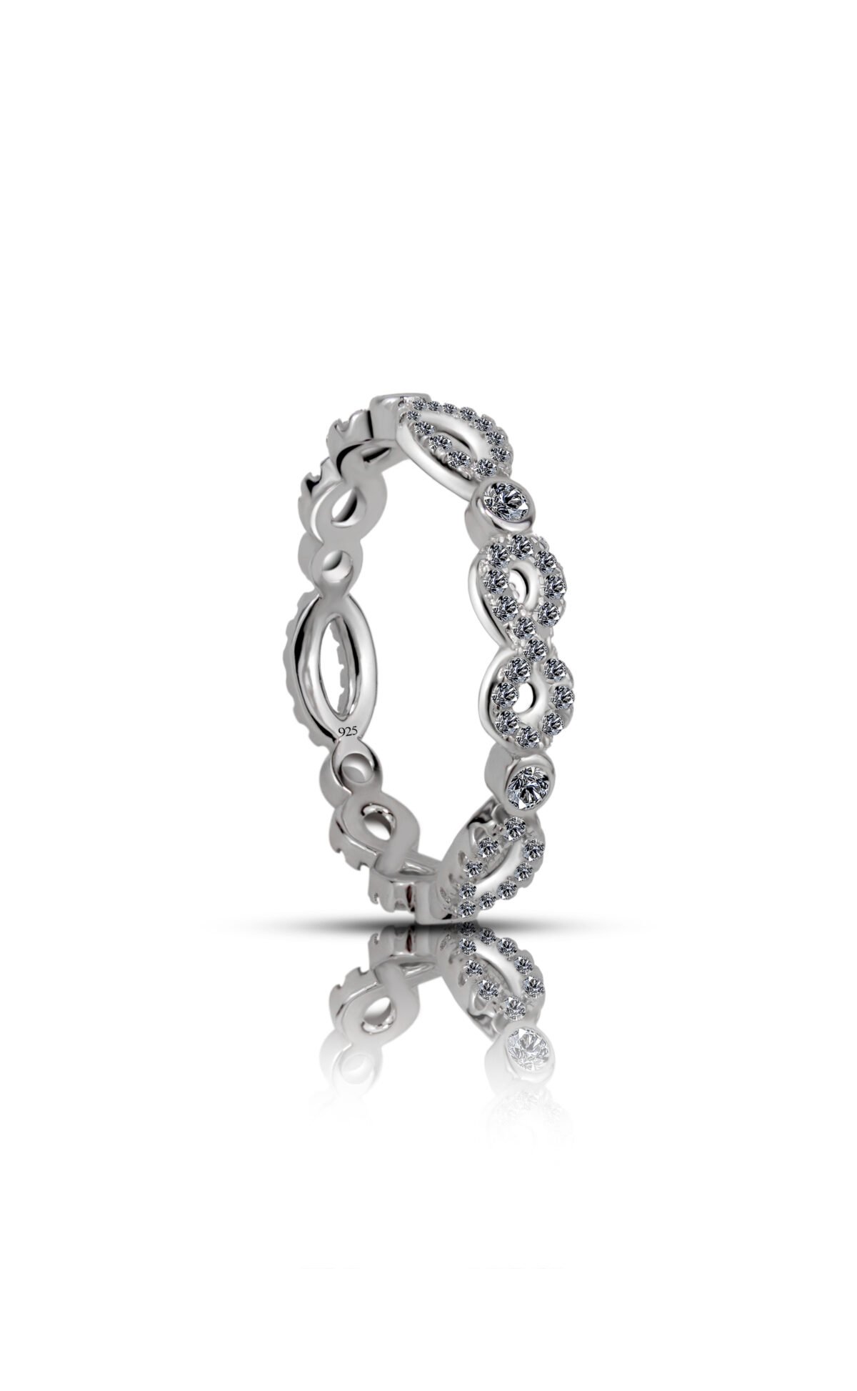 Shop our beautiful sparkling infinity band in sterling silver. Features interlocking infinity symbols with brilliant stone accents. Perfect symbol of endless love. Order today.