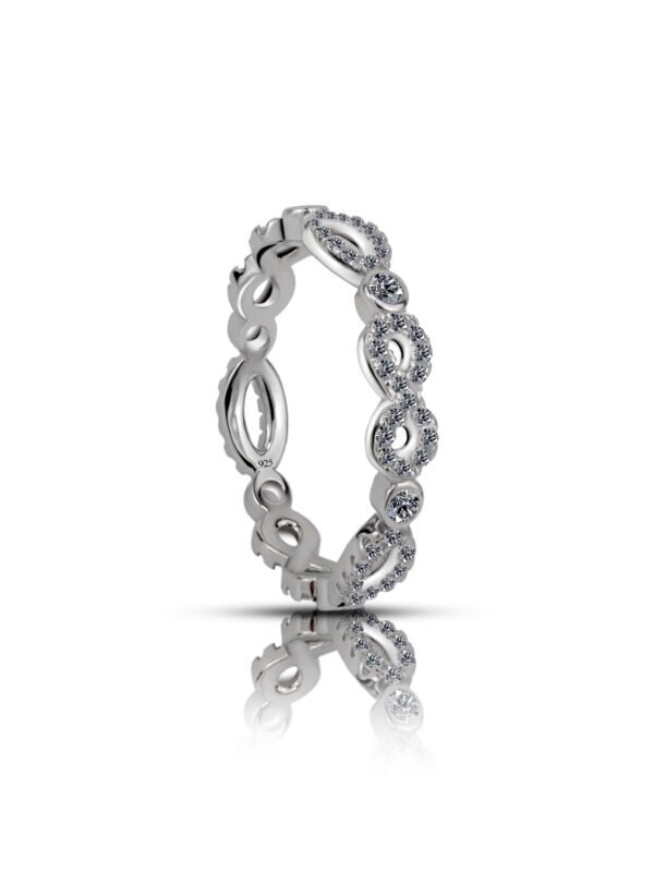 Shop our beautiful sparkling infinity band in sterling silver. Features interlocking infinity symbols with brilliant stone accents. Perfect symbol of endless love. Order today.