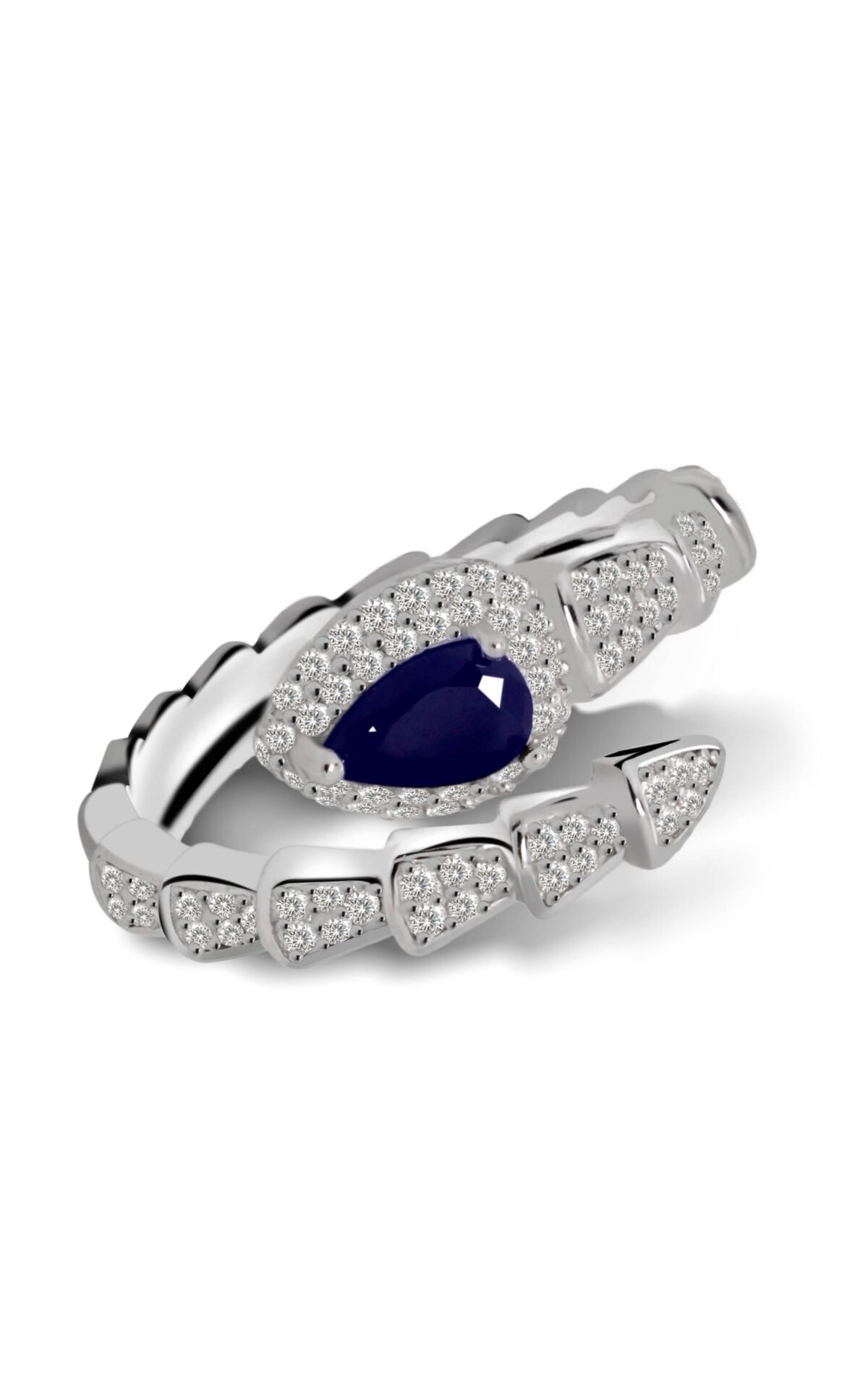 side look Infinity Dreams Snake Ring in blue color