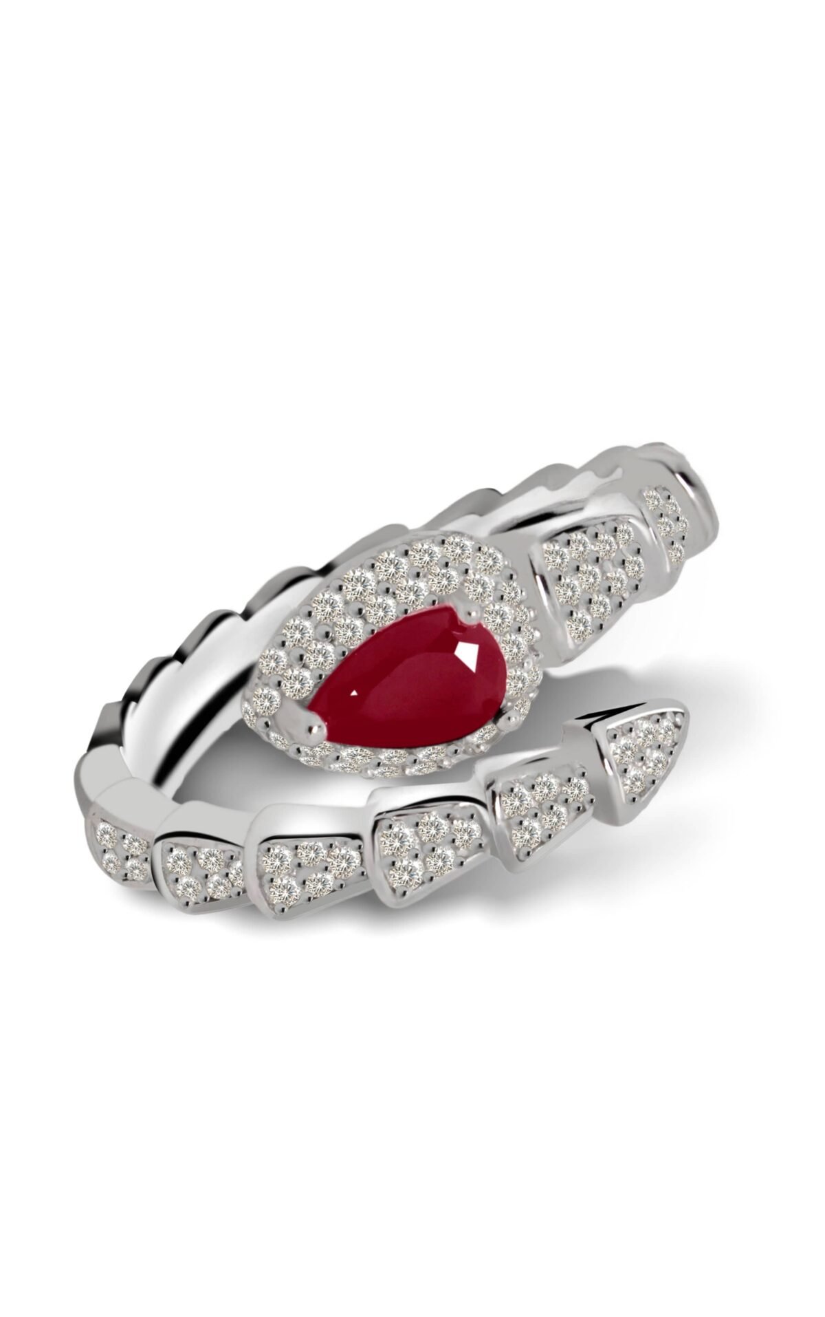 side look Infinity Dreams Snake Ring in ruby color