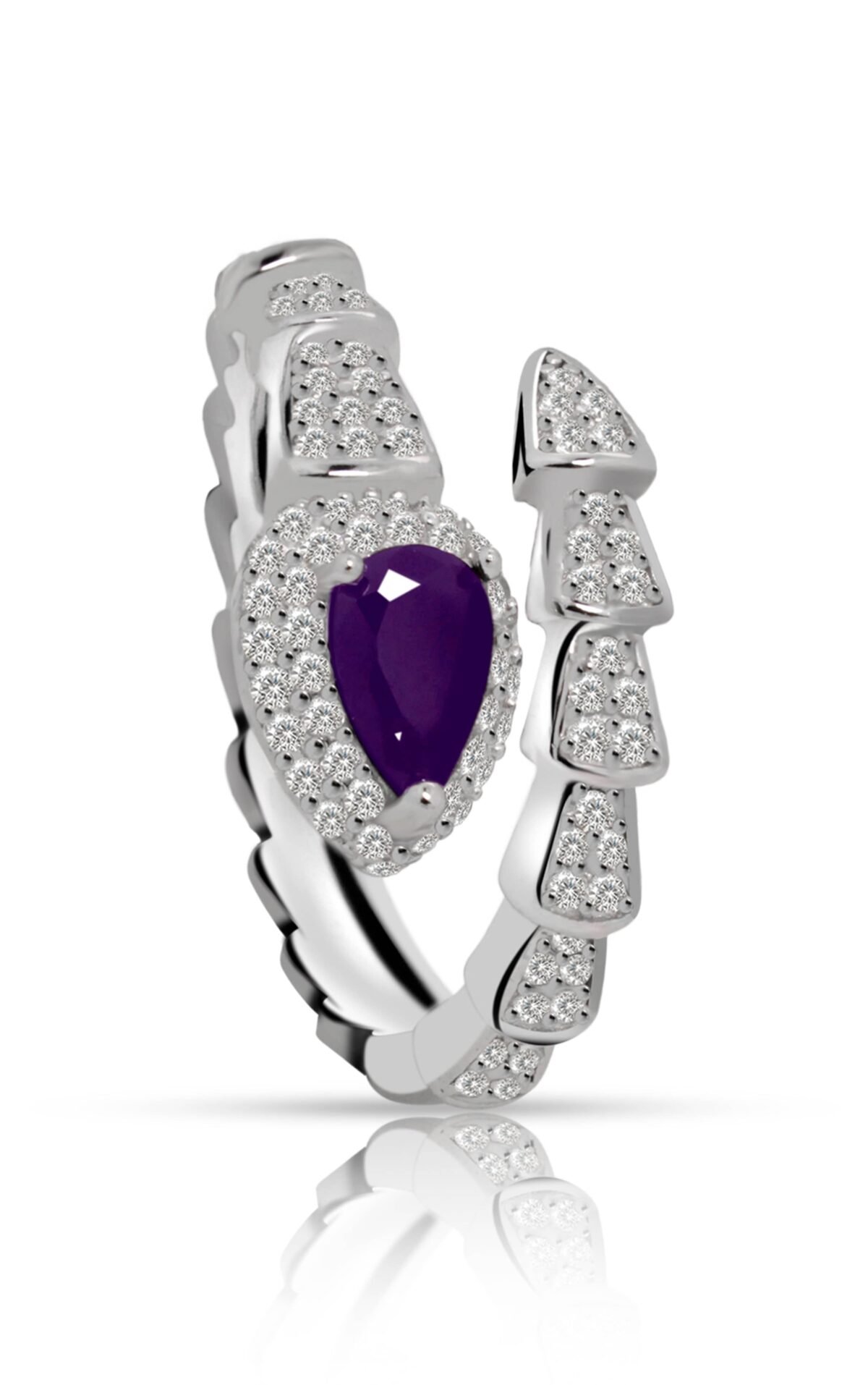 standing Infinity Dreams Snake Ring in amethyst color