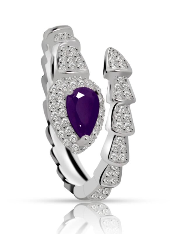 standing Infinity Dreams Snake Ring in amethyst color