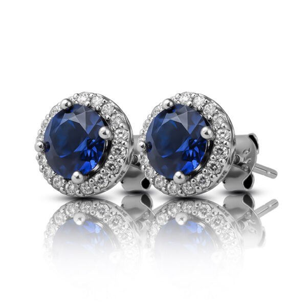 Blue Sapphire Halo Earrings in 925 sterling silver with white stones