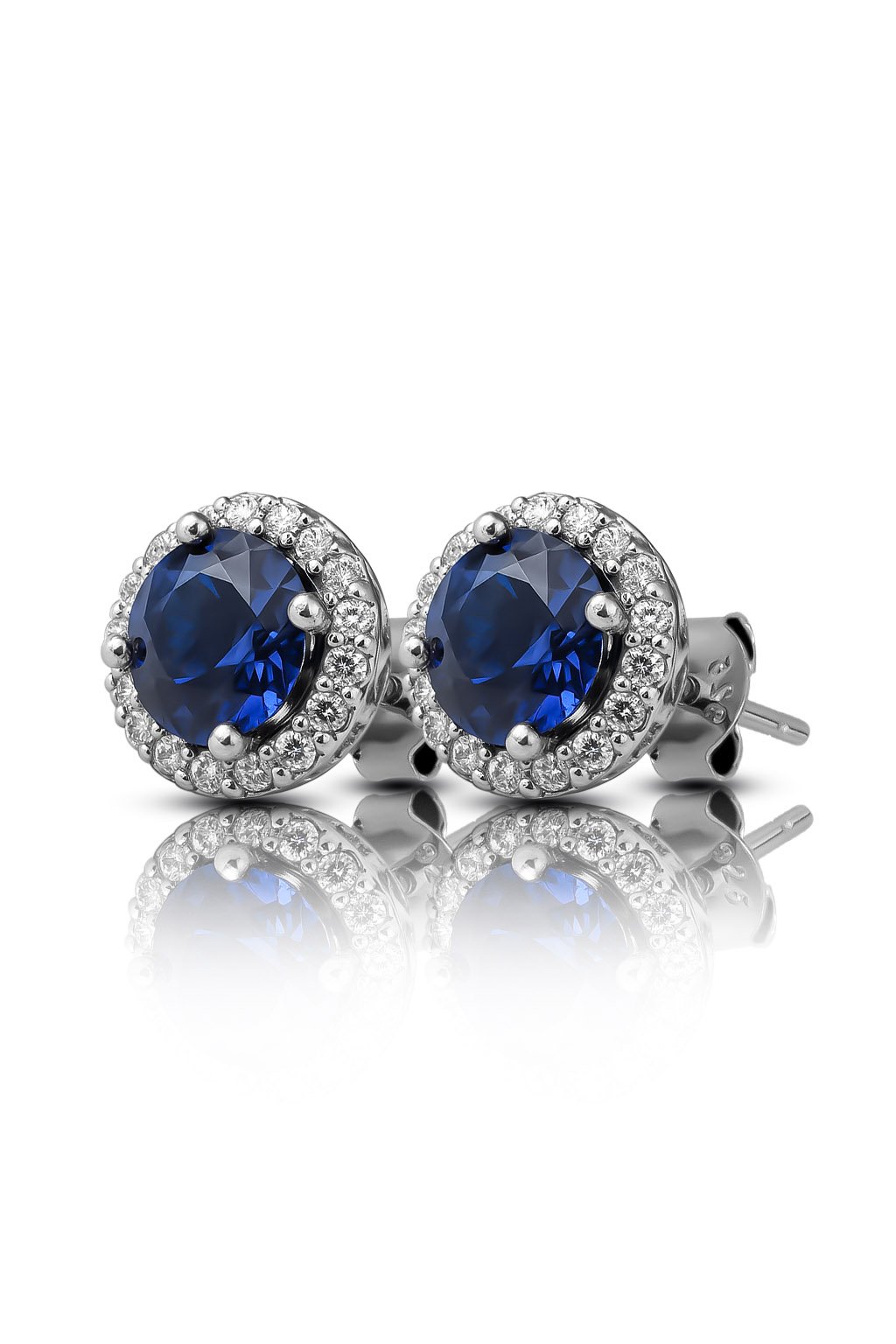 Blue Sapphire Halo Earrings in 925 sterling silver with white stones