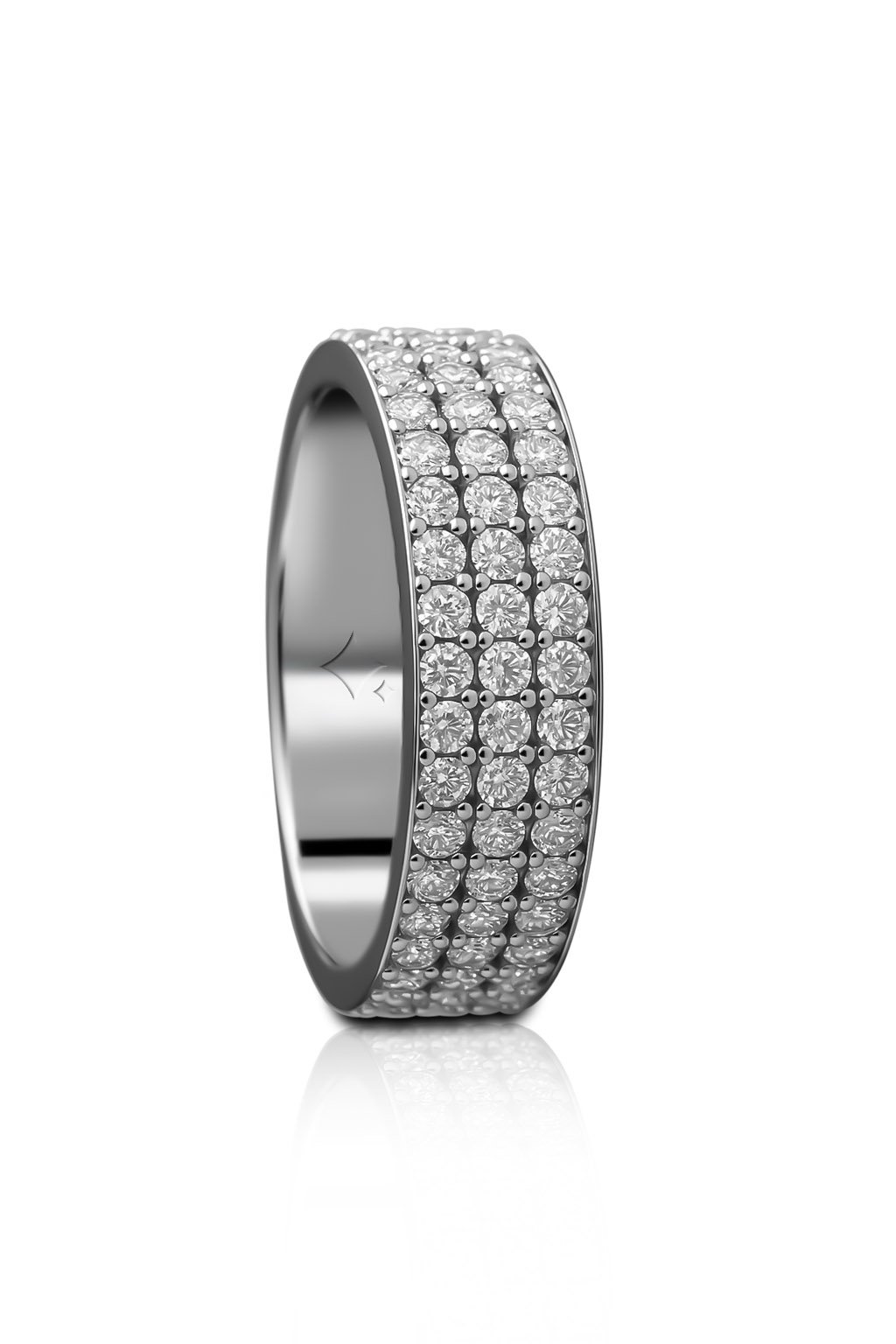 halfside look of the Triple Row Diamond Wedding Band in 925 silver