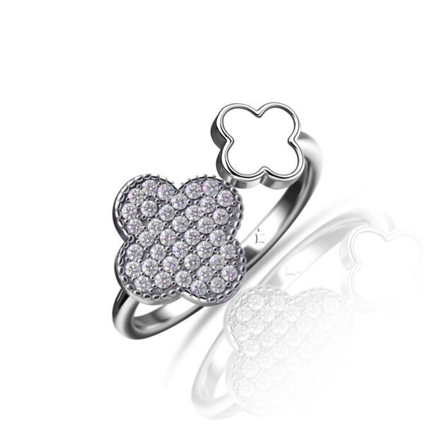 clover pave silver ring