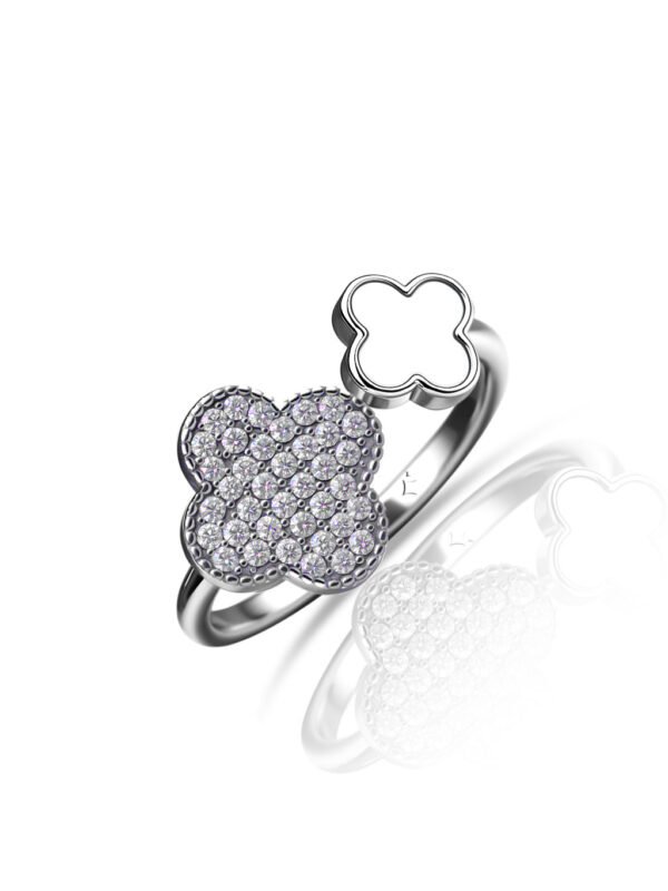 clover pave silver ring