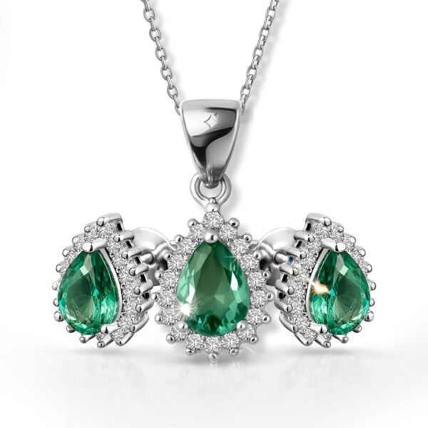 Green Teardrop Jewelry Set with chain