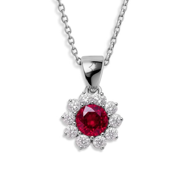 Ruby Inspired Halo Pendant Necklace