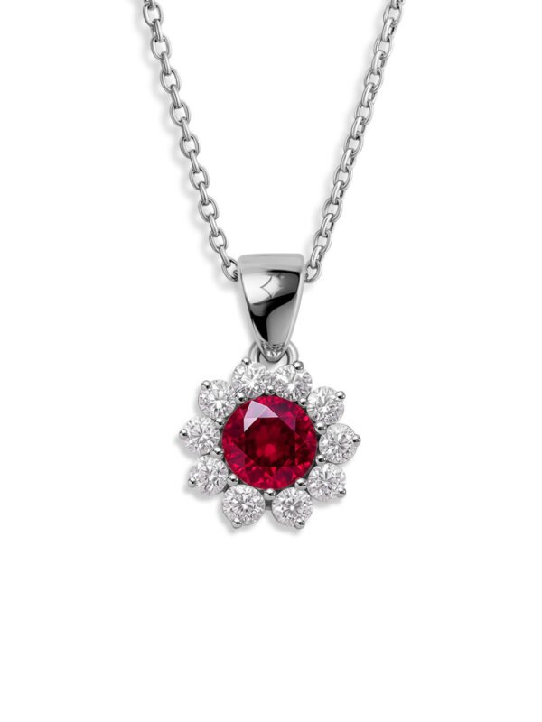 Ruby Inspired Halo Pendant Necklace