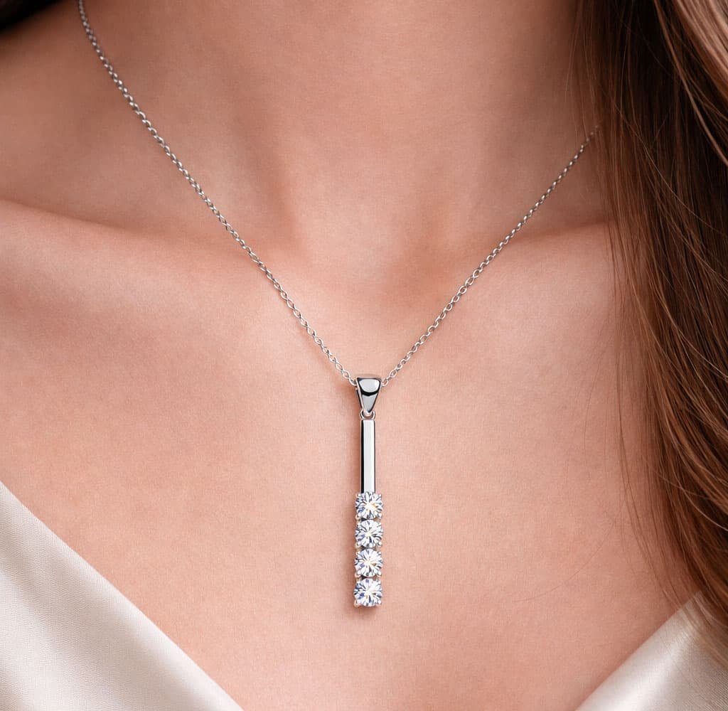 Quad Korean Silver Necklace wearing a women