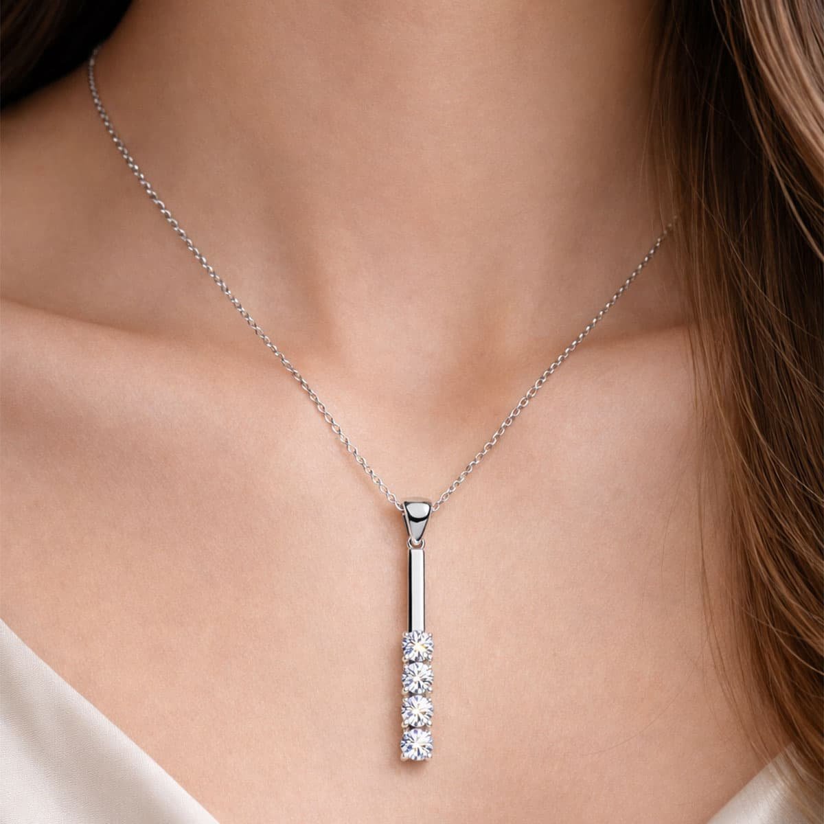 model wearing Quad Korean Silver Necklace with cable chain