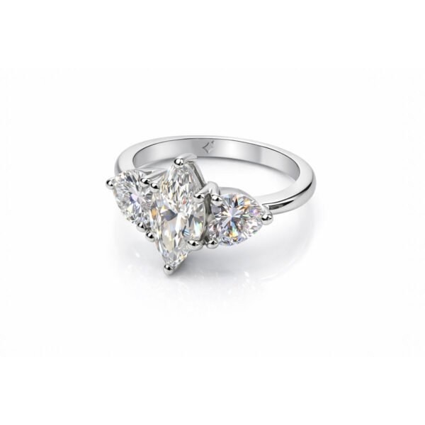 3 Carat Marquise Diamond Ring with Heart Stones
