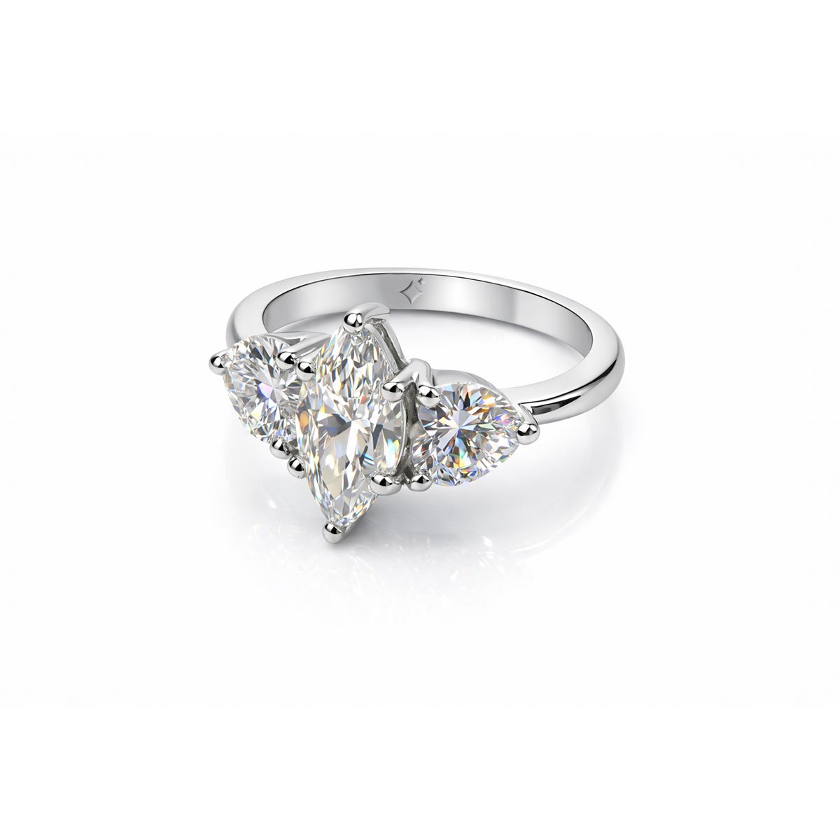 3 Carat Marquise Diamond Ring with Heart Stones