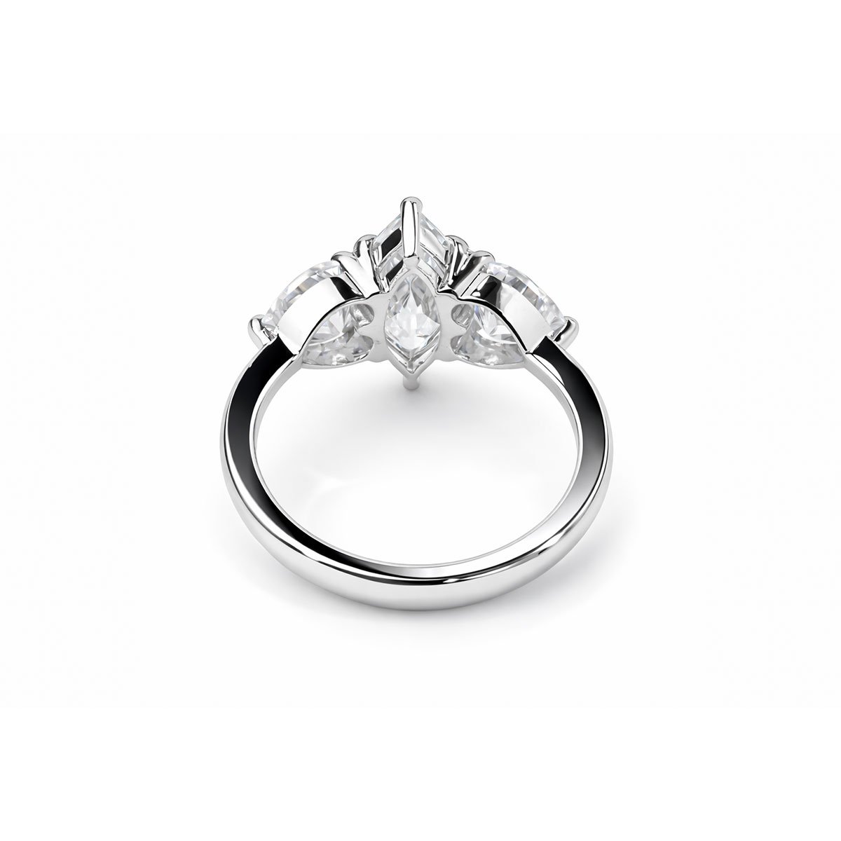 backside look of 3 Carat Marquise Diamond Ring with Heart Stones