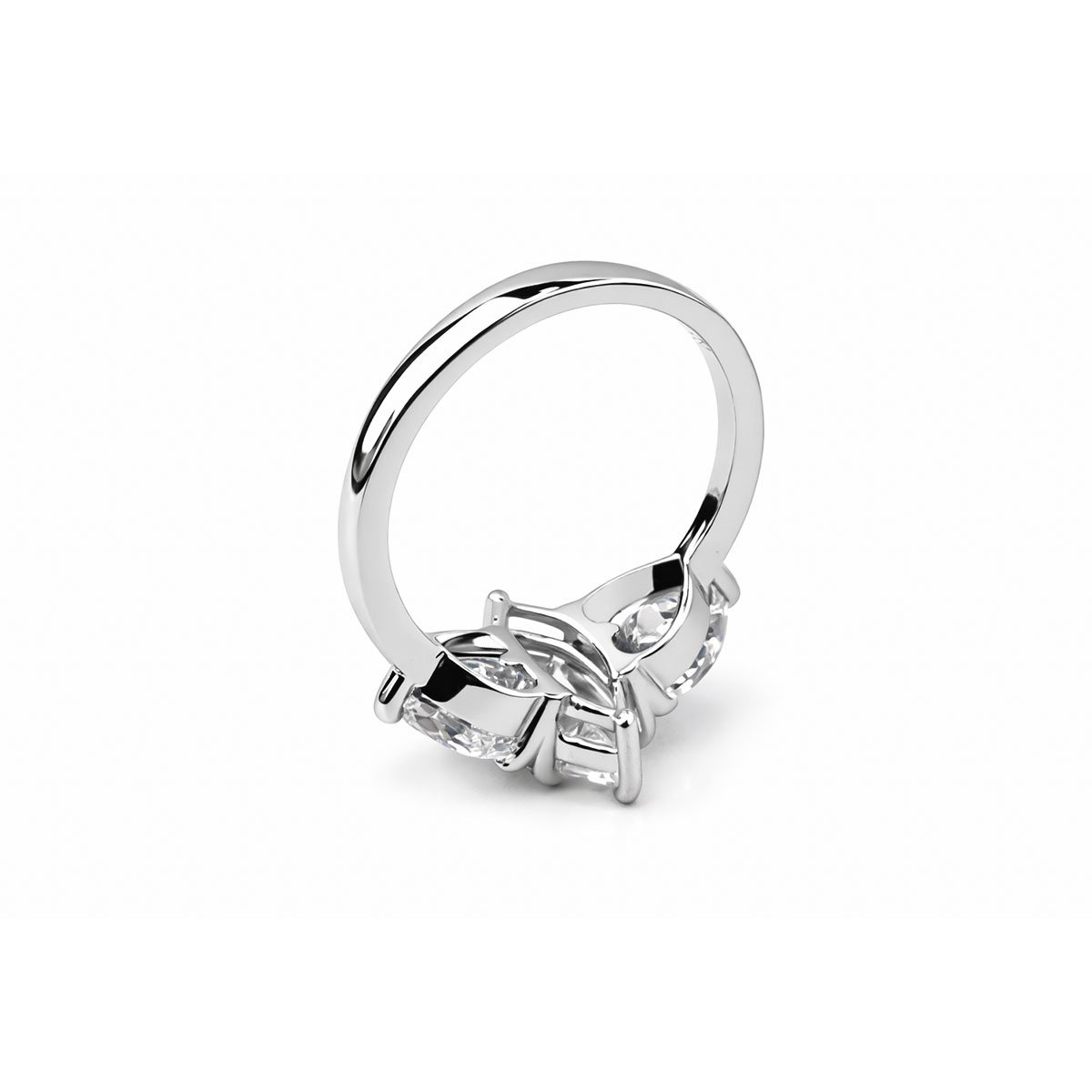 down side look of 3 Carat Marquise Diamond Ring with Heart Stones