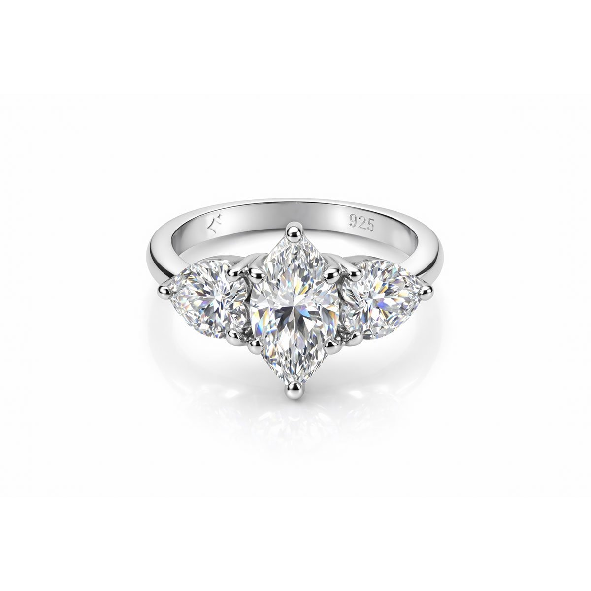 front down look of 3 Carat Marquise Diamond Ring with Heart Stones