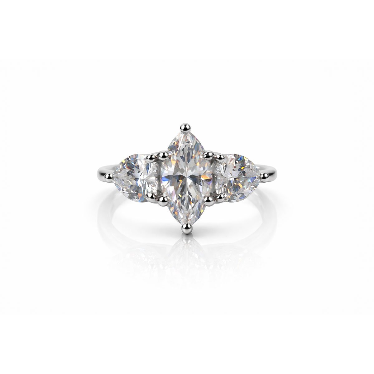 front look of 3 Carat Marquise Diamond Ring with Heart Stones