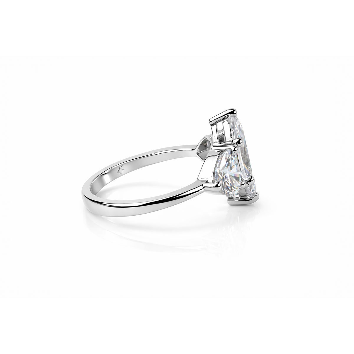 side look of 3 Carat Marquise Diamond Ring with Heart Stones