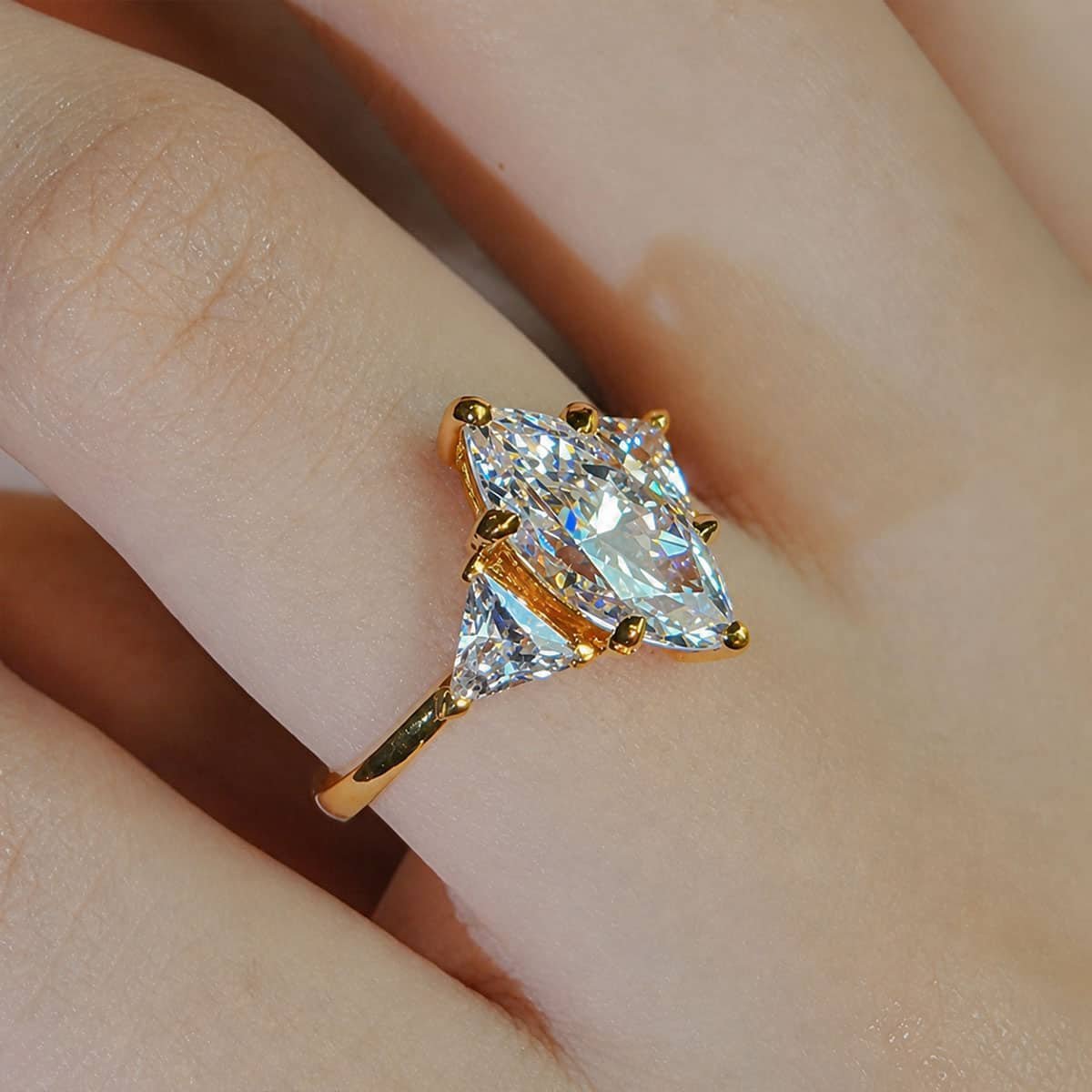 3 Carat Marquise Trio Ring with Side Trillion Stones