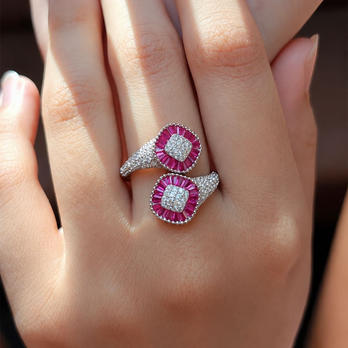 girl wearing Pink Halo Wrap Ring