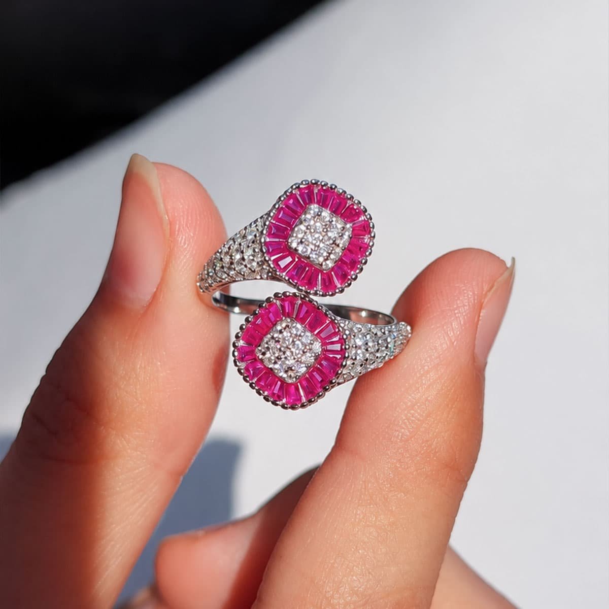 women wearing Pink Halo Wrap Ring